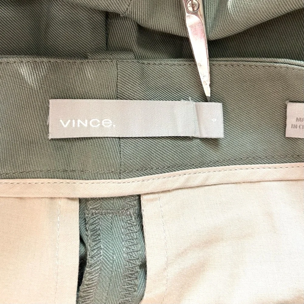 Vince Coin Pocket Linen Cotton Straight Leg Cropped Pants Sage‎ Green 0